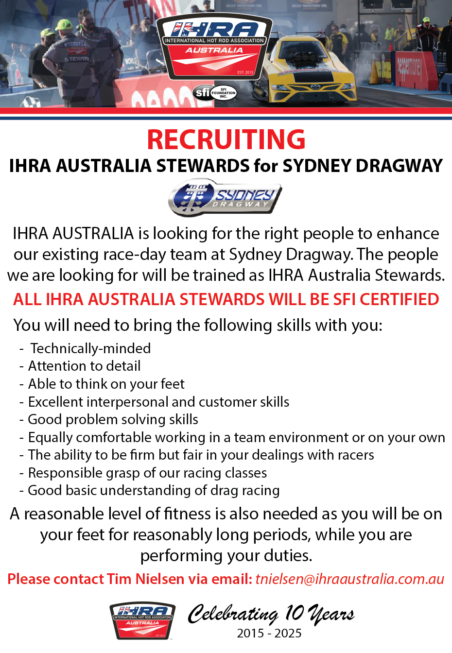 Recruiting tewards Sydney Dragway